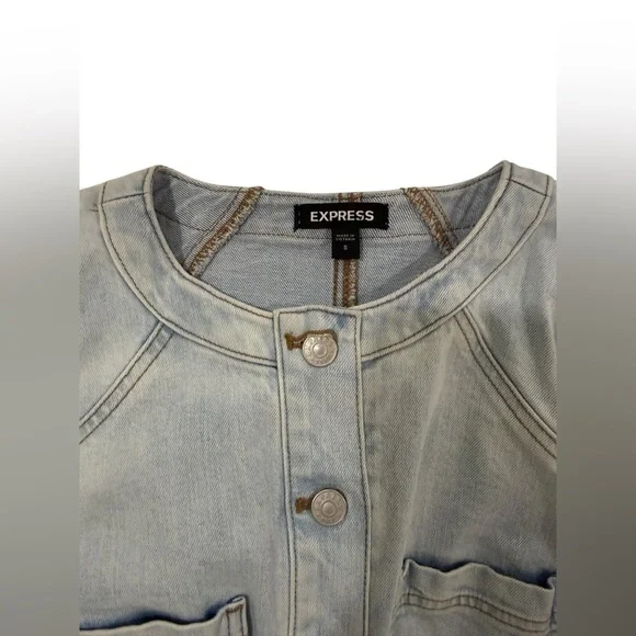 Express Light Blue Denim Padded Shoulder Button up mini dress Size S - Picture 4 of 10